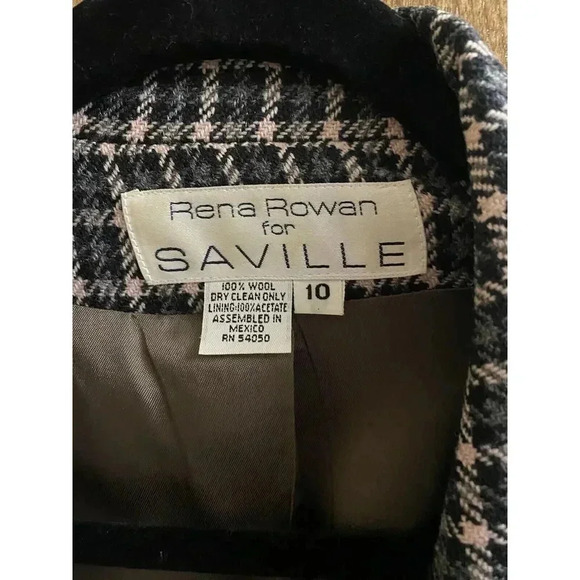 Vintage Rena Rowan For Saville Wool Plaid Houndstooth Blazer Black/Beige Button - Picture 2 of 8